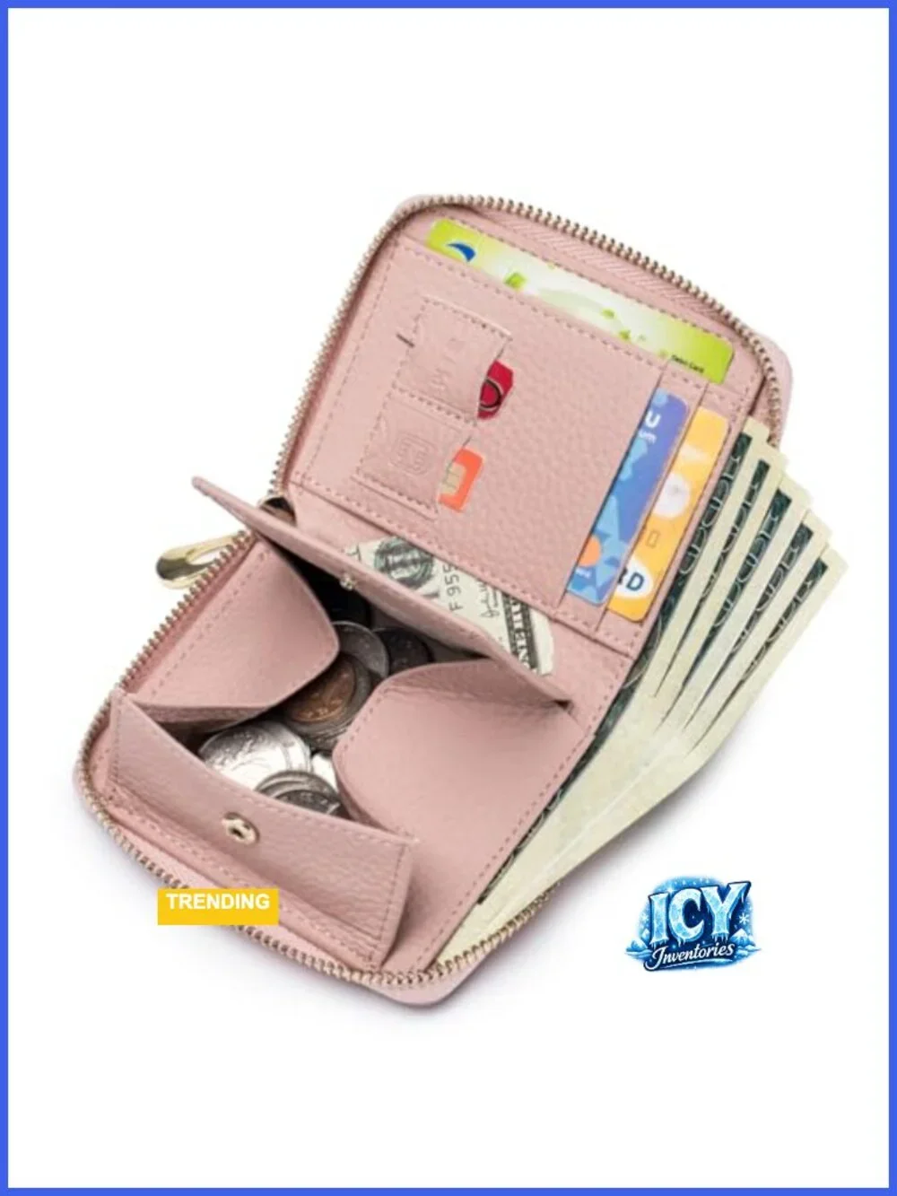 RFID Blocking Small Genuine Leather Zip Around Wallet for Women, Compact, Coin